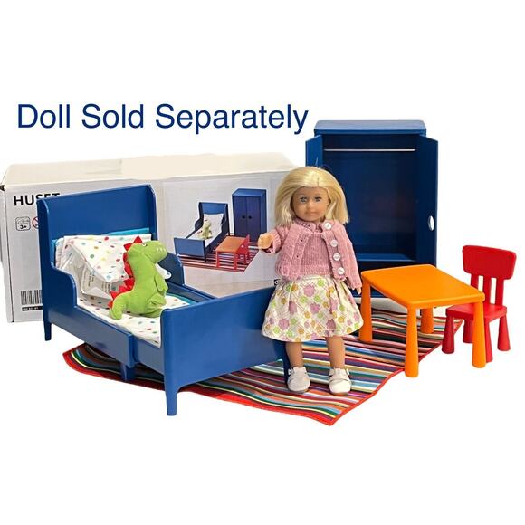 Ikea Doll Bedroom Set Fits American Girl Mini Dolls Rug Bed Table Wardrobe Chair - Picture 7 of 7